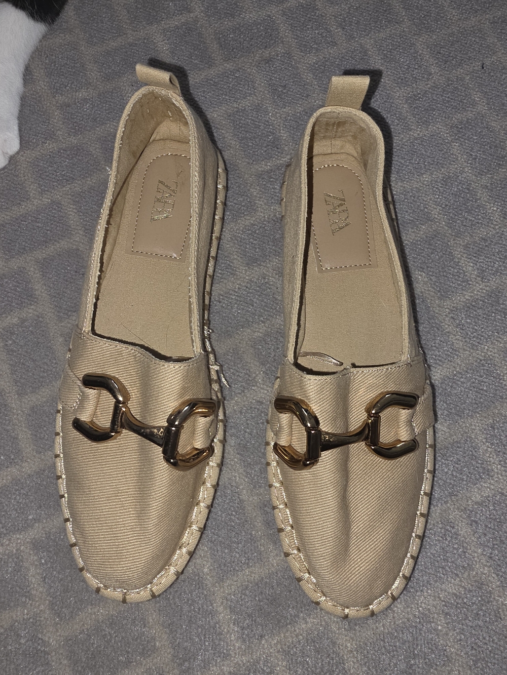 Zara Tan Espadrille Loafers with Gold Chain Detail